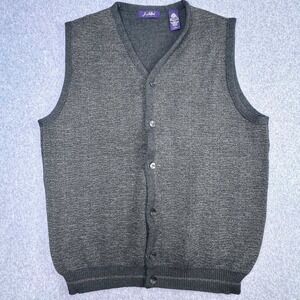 J Ashford 100% Merino Wool Sweater Vest Mens Sz L Grey Button Up Academia